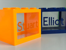 Load image into Gallery viewer, Neon Orange Lego Style Money Box - Personalised