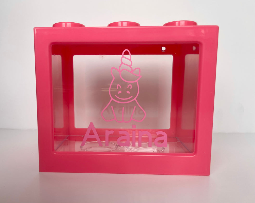 Pink Lego Style Money Box - Personalised