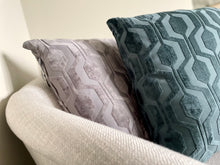Load image into Gallery viewer, Teal Velvet Geometric Pattern Cushion
