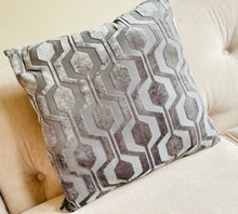 Load image into Gallery viewer, Grey Velvet Geometric Pattern Cushion
