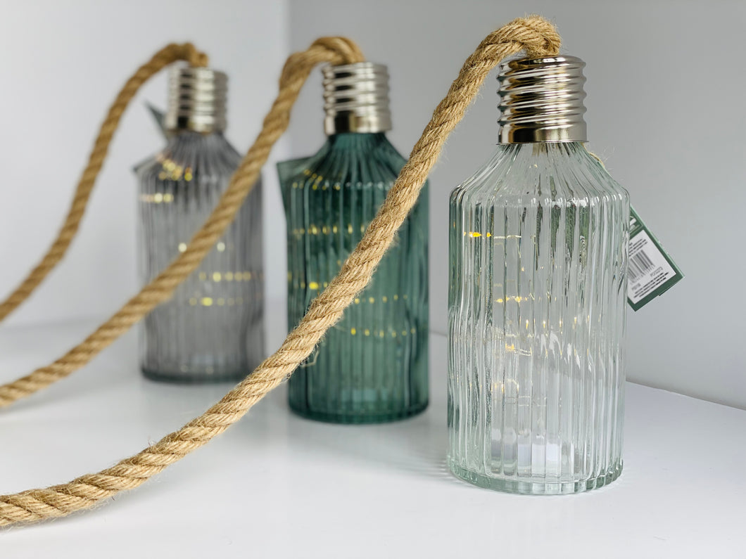 Light up Glass Bottle with Rope Hanger