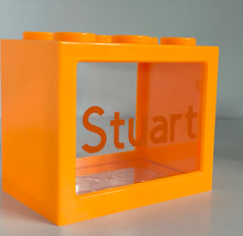 Load image into Gallery viewer, Neon Orange Lego Style Money Box - Personalised
