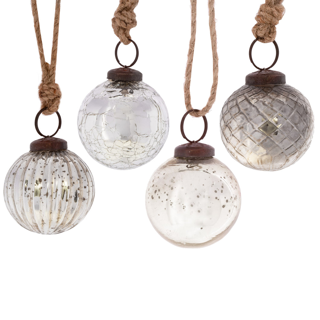 Silver Crackle Glass Baubles - Set of 4